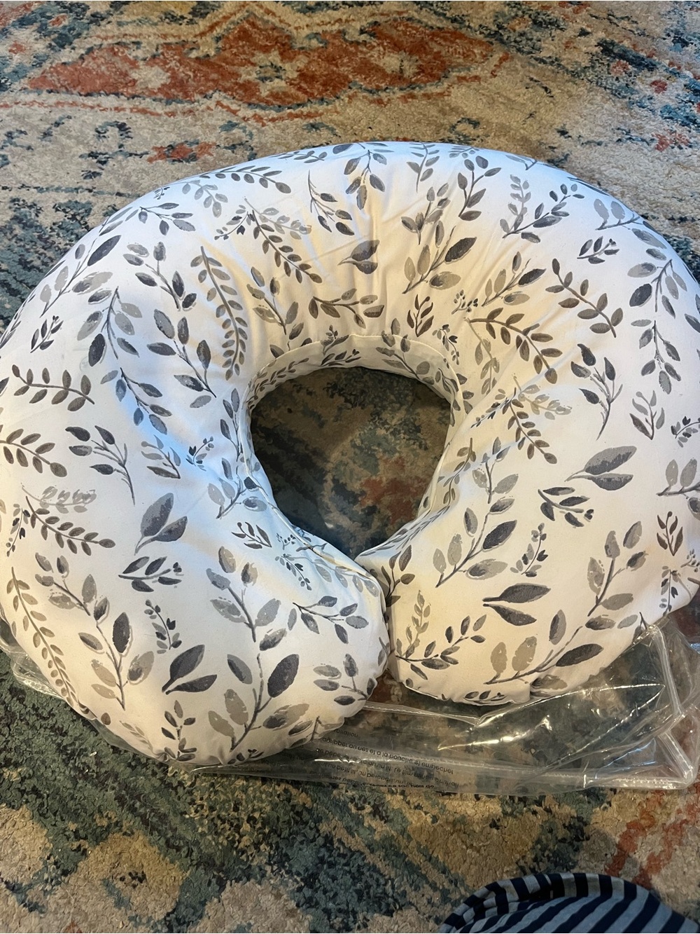 Boppy Nursing Pillow - Neutral Leaf Print - White and Gray